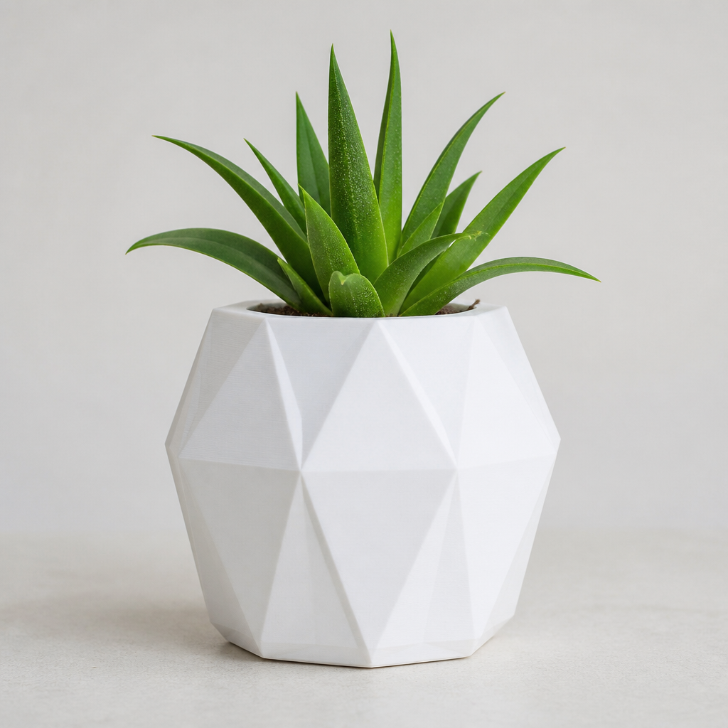 Vaso geométrico branco impresso em 3D